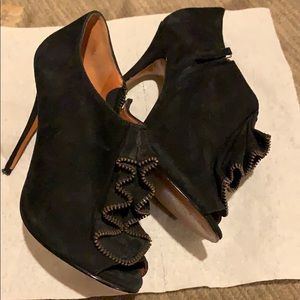 Suede open toe booties